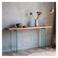 Modern Solid Rustic Wood Large Living Room Console Hall Table with Glass Legs 80x160cm