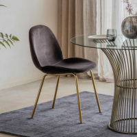 Modern Chair Chocolate Brown Velvet Upholstery on Golden Metal Legs