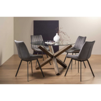 Turin 4 Seater Round Dining Table Dark Oak Legs And 4 Fontana Grey Velvet Chairs Dining Set