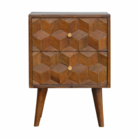 Nordic Style Mango Wood 2 Drawer Chestnut Cube Curved Bedroom Bedside Cabinet 56 x 40cm