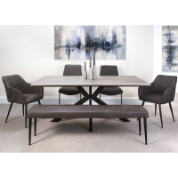 Modern Oak Dining Table Black Cross Metal Legs Base Smart Top 180 x 100cm