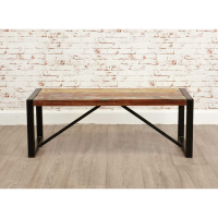 Rustic Small Dining Kitchen Bench Recycled Painted Boat Wood Black Metal Frame