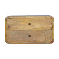 Retro Small 2 Drawers Curved Corner Wall Mounted Oak Finish Bedside Table 25 x 45cm