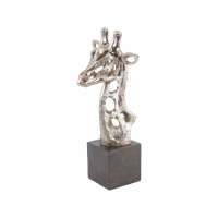 Abstract Giraffe Head Ornament Sculpture in Silver Resin On Base