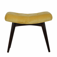 Foot Stool Bench Seat in Mustard Yellow Velvet With Deep Button Studs and Solid Wood Legs
