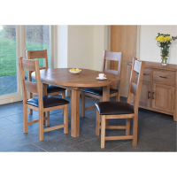 Small Round to Oval Solid Oak Extending Dining Table 107cm to 145cm