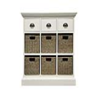 Modern Style White Painted Living Room 3 Drawer 6 Wicker Basket Chest Of Drawers 75x85cm