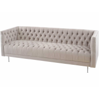 Arya Mink Velvet Fabric Upholstery Large 3 Seater Button Tufted Sofa With Metal Pin Legs 210cm Wide