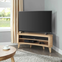 Curved Open TV Media Stand in Natural Light Oak Wood