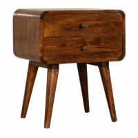 Modern Curved Rectangular Bedside Unit Cabinet in Chestnut with Cable Access 55x45cm