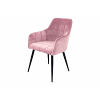 Modern Blush Pink Velvet Upholstered Dining Chair Quilted Design Black Sleek Metal Legs