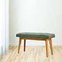 Modern Rectangular Mango Wood Oak 100cm Kitchen Dining Bench Green Upholstered Fabric