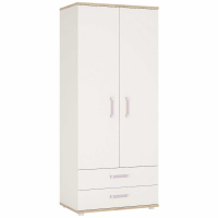Kids Corner 2 Door 2 Drawer Wardrobe Light Oak White High Gloss Lilac Handles