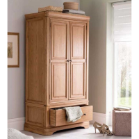 Modern Solid Oak Natural 2 Door 1 Drawer Gents Oiled Wardrobe 192cm Tall