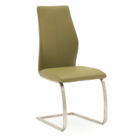 Irma Modern Olive Faux Leather Kitchen Dining Chair Brushed Steel Cantilever Legs