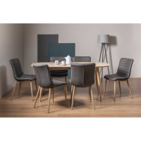 Dansk Scandi Oak 6 Seater Kitchen Dining Set 6 Eriksen Dark Grey Faux Leather Chairs