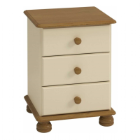 Richmond Cream And Pine Wood Lacquered 3 Drawer Bedroom Bedside Cabinet 58x44cm