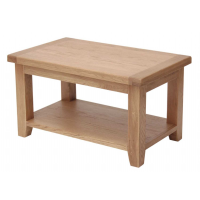 Solid Oak Natural Small Living Room Rectangular Sofa Coffee Table with Shelf