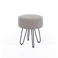 Soft Furnishings Grey Fabric Upholstered Round Stool With Black Metal Legs