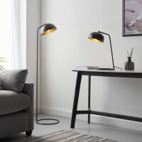 Gallery Classic Modern Brair Steel Floor Lamp in Matte Black and Antique Gold Finish