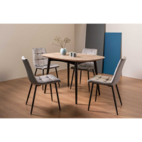 Modern 4 Seater Dining Table Set Weathered Oak with 4 Light Grey Velvet Fabric Chairs