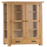 Medium Natural Oak Glazed Display Cabinet 1 Drawer 2 Doors 3 Adjustable Shelves