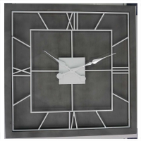 Williston Large Wooden Square Wall Clock Grey Metal Roman Numeral Clock Face 90cm
