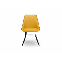 Modern Dining Chair Ochre Yellow Faux Leather Tub Seat Black Metal Legs