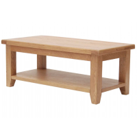 Solid Oak Natural Large Living Room Rectangular Sofa Coffee Table with Shelf