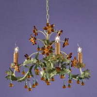 Oak Leaf Chandelier With Amber Flower Crystals And Drops 3 Arm