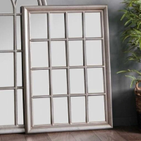 Rectangular Modern Leaner Wall Mirror Antique Silver with Multi Window Glass Panels