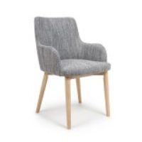 Light Grey Fabric Tub Carver Dining Chair with Arm Rests Light Wood Legs