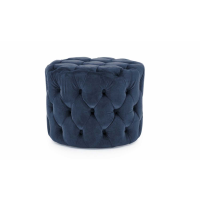 Modern Round Footstool Pouffe Blue Velvet Fabric Buttoned Upholstered 55cm Diameter