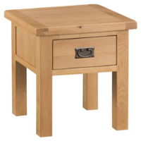 Modern Style Oak Wood And Antique Brass Living Room Lamp Table With Drawer 55 x 50cm