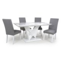 Saturn Marble Top Medium Rectangular Table and 4 Randall Steel Grey Chairs Dining Set