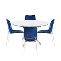 Value Nova 130cm Round Dining Table And 4 Blue Zula Chairs