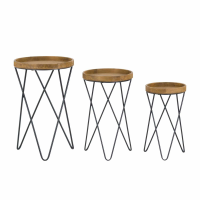 Industrial Style Set Of 3 Brown Wood Side Tables Loft Collection On Metal Hairpin Legs