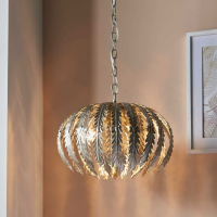 Modern Metal Pendant Ceiling Light with Leaf Detail in Silver Finish 140.5x45cm