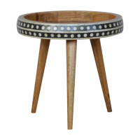 Black and White Painted Bone Inlay Nordic Style Round Tripod End Side Table 40cm Diameter