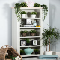 Light Grey Painted 180cm Tall Bookcase Large Chalked Oak Top 5 Shelves