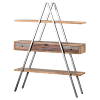Industrial Style Steel And Reclaimed Mango Wood 2 Shelf Bookcase With Drawer 180 x 140cm
