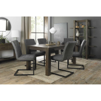 Dark Oak 165 to 225cm Extending Dining Table Set 6 Grey Fabric Cantilever Chairs