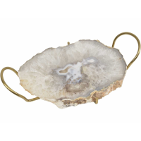 Aleena Natural Agate Slice And Gold Serving Tray