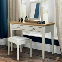 Hampstead Soft Grey Painted And Pale Oak Modern Dressing Table Desk 2 Drawers 110x79x48cm