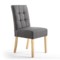Modern Dining Chair Steel Grey Linen Fabric Upholstered Light Wood Legs
