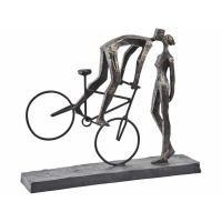 Antique Bronze Metal Kissing Couple On Bike Sculpture
