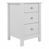 Modern Small Narrow Shaker Style White 3 Drawer Bedside Chest With Metal Knobs 60x40cm