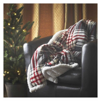 Soft Sherpa Throw Grey and Red Checked Double Sided Flannel 152 x 177cm