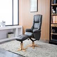Modern Grey Swivel Recliner Armchair and Footstool Set in Faux Leather
