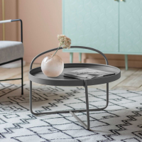 Grey Painted Metal Framed Coffee Table Industrial Handle Effect Tray Style